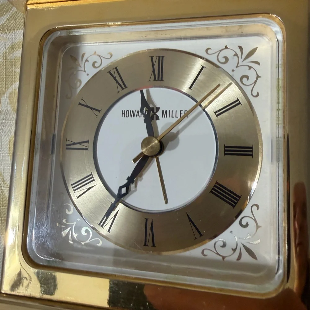 Howard Miller Golden Tone Mantel Alarm Clock Brass